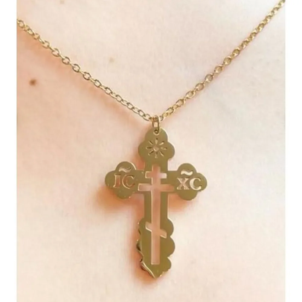 Orthodox Christian Cross Necklace Religious IC XC Pendant Gold Plated 316L 18-20